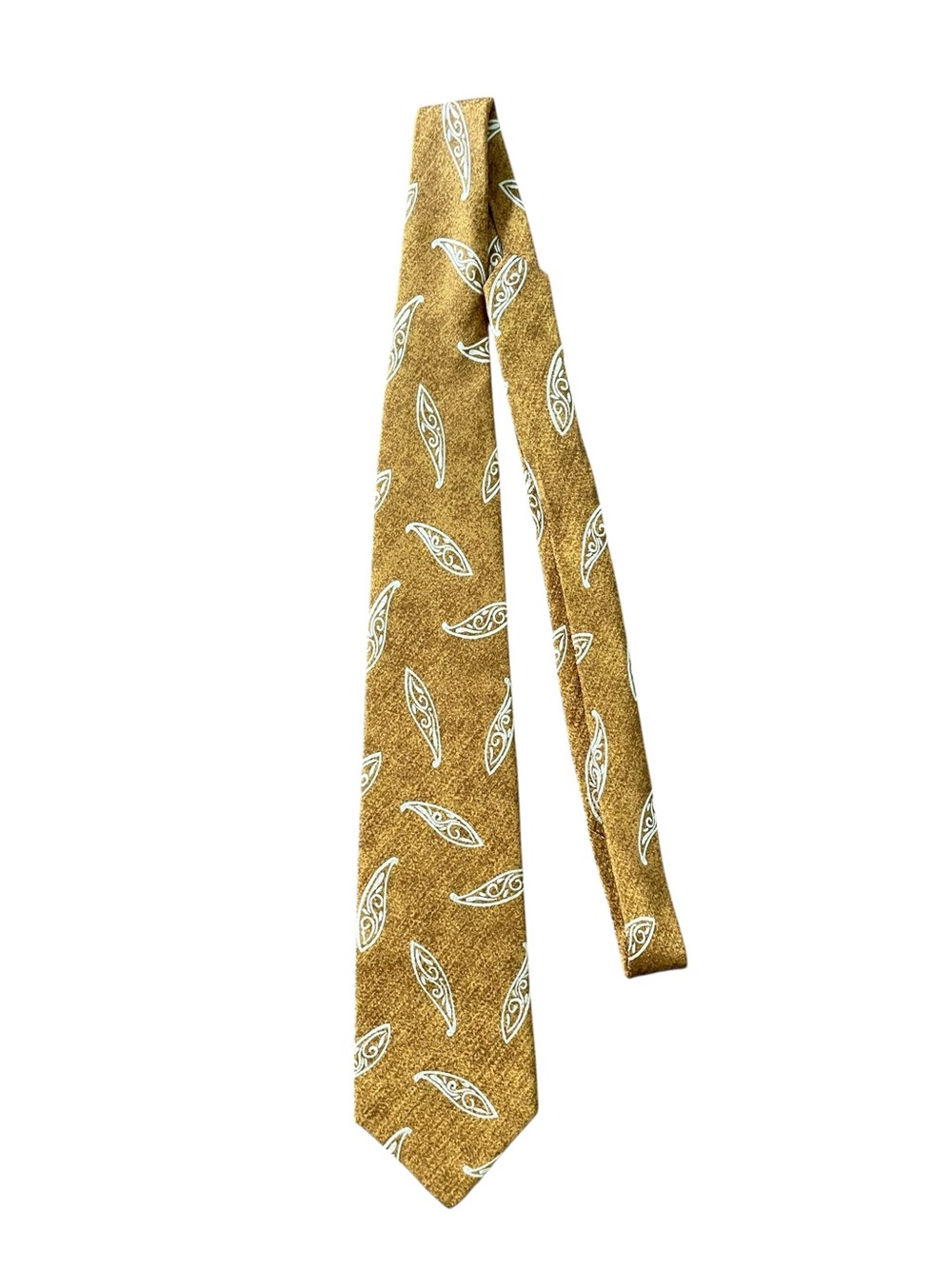 Land's End Gold Brown Patterned Paisley Inspired Silk Tie